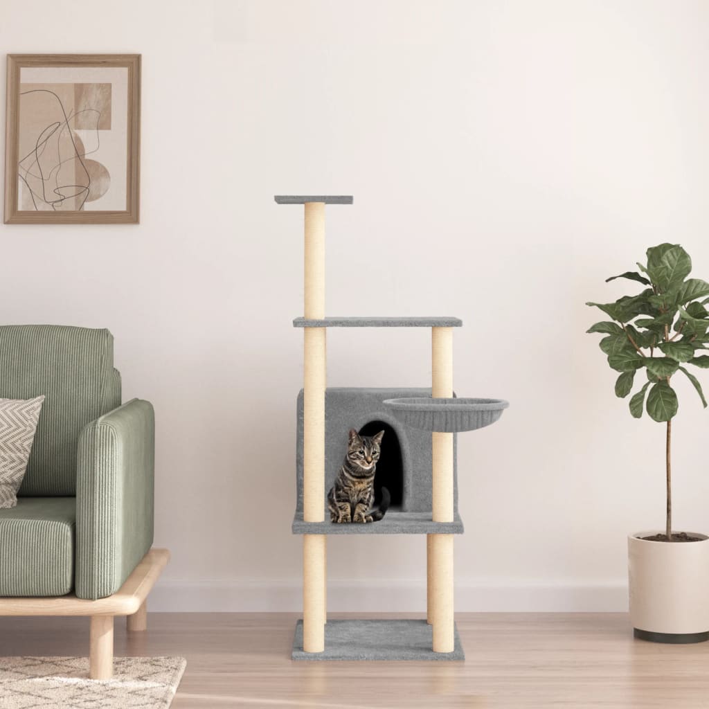 Kattenmeubel met sisal krabpalen 132 cm lichtgrijs Kattenmeubels | Creëer jouw Trendy Thuis | Gratis bezorgd & Retour | Trendy.nl