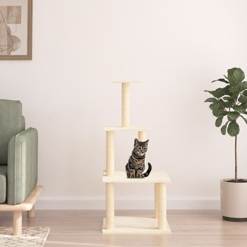 Kattenmeubel met sisal krabpalen 111 cm crèmekleurig Kattenmeubels | Creëer jouw Trendy Thuis | Gratis bezorgd & Retour | Trendy.nl