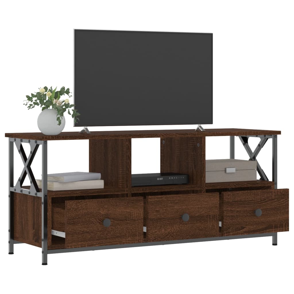 Stijlvol Tv-meubel van bewerkt hout en ijzer in bruin eikenkleur - 102x33x45 cm Tv-meubels | Creëer jouw Trendy Thuis | Gratis bezorgd & Retour | Trendy.nl