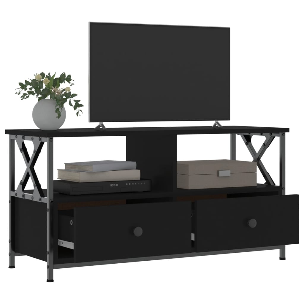 Tv-meubel 90x33x45 cm bewerkt hout en ijzer zwart Tv-meubels | Creëer jouw Trendy Thuis | Gratis bezorgd & Retour | Trendy.nl