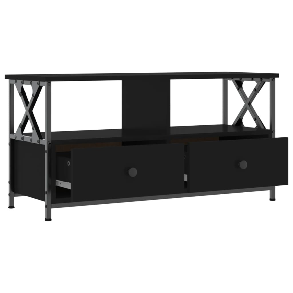 Tv-meubel 90x33x45 cm bewerkt hout en ijzer zwart Tv-meubels | Creëer jouw Trendy Thuis | Gratis bezorgd & Retour | Trendy.nl