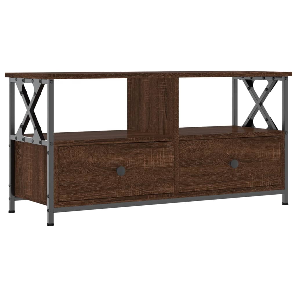 Stijlvol TV-meubel van bewerkt hout en ijzer in een warme bruine eikenkleur - 90x33x45 cm Tv-meubels | Creëer jouw Trendy Thuis | Gratis bezorgd & Retour | Trendy.nl