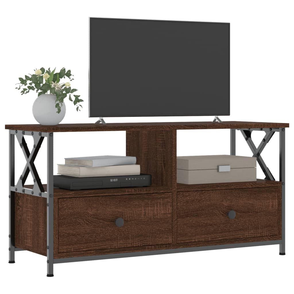 Stijlvol TV-meubel van bewerkt hout en ijzer in een warme bruine eikenkleur - 90x33x45 cm Tv-meubels | Creëer jouw Trendy Thuis | Gratis bezorgd & Retour | Trendy.nl