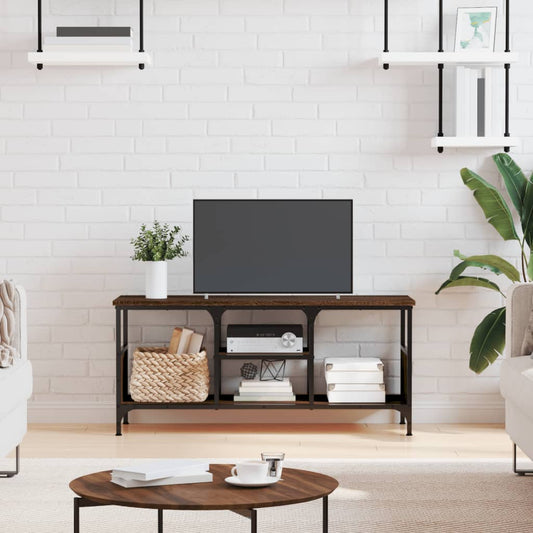 Stijlvol TV-meubel van bruin eikenkleurig bewerkt hout en ijzer - 100x35x45 cm Tv-meubels | Creëer jouw Trendy Thuis | Gratis bezorgd & Retour | Trendy.nl