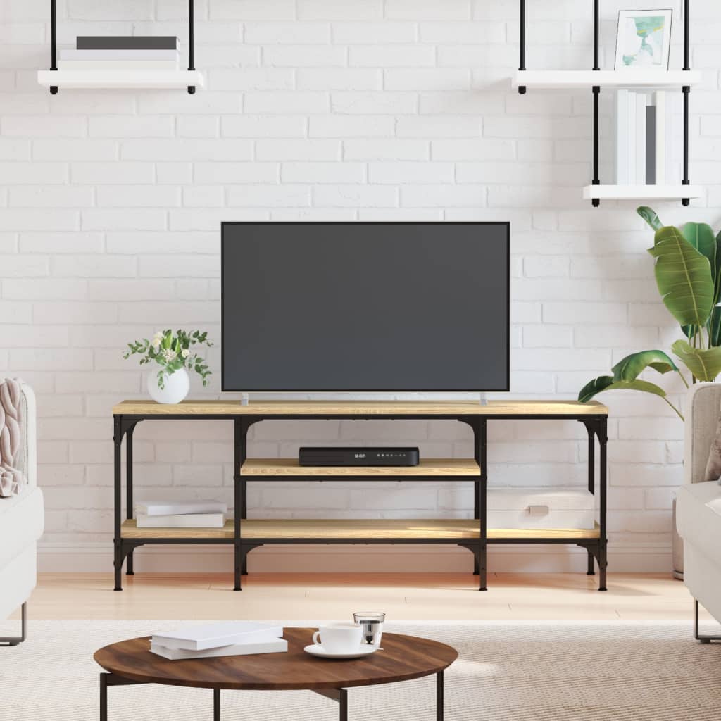 Eikenkleurig tv-meubel van bewerkt hout en ijzer - 121x35x45 cm Tv-meubels | Creëer jouw Trendy Thuis | Gratis bezorgd & Retour | Trendy.nl