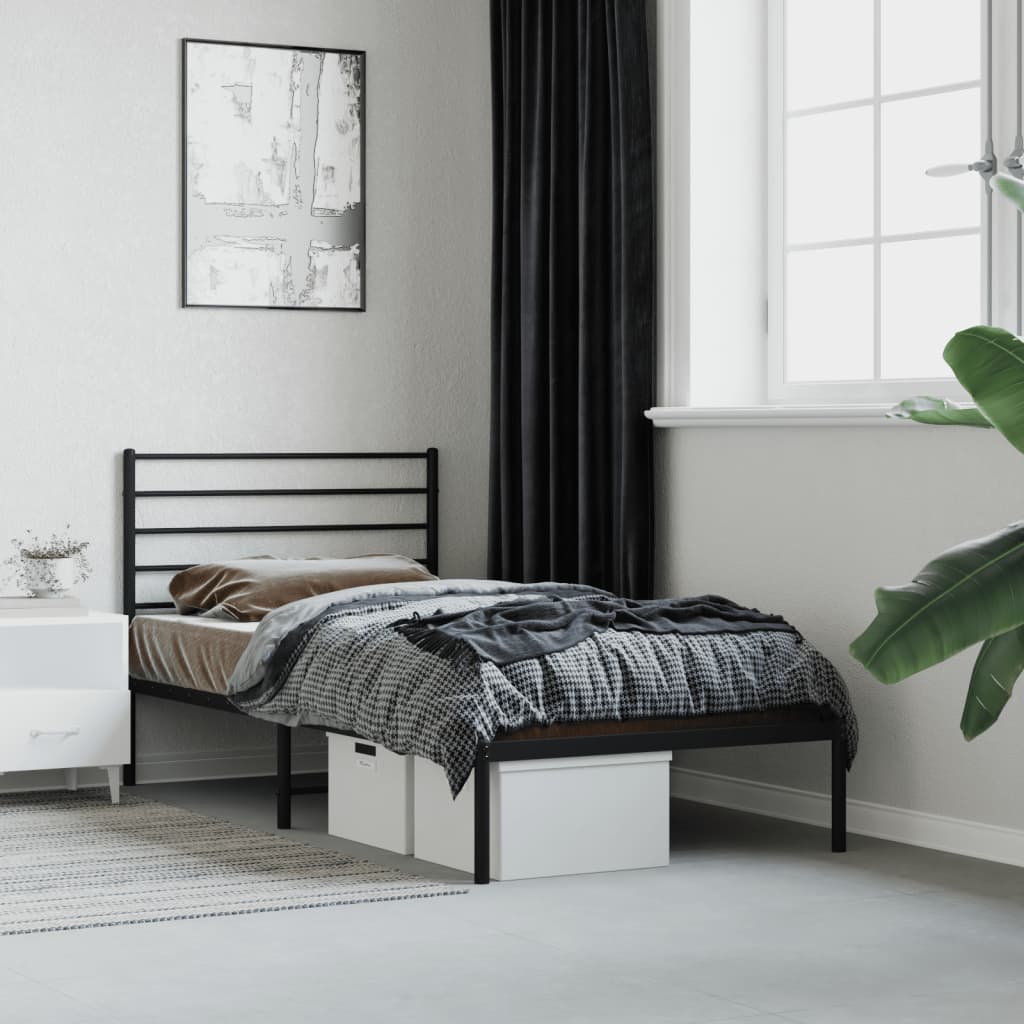 Bedframe met hoofdbord metaal zwart 90x190 cm Bedden & bedframes | Creëer jouw Trendy Thuis | Gratis bezorgd & Retour | Trendy.nl