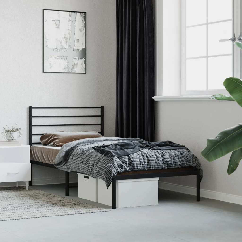Bedframe met hoofdbord metaal zwart 90x200 cm Bedden & bedframes | Creëer jouw Trendy Thuis | Gratis bezorgd & Retour | Trendy.nl