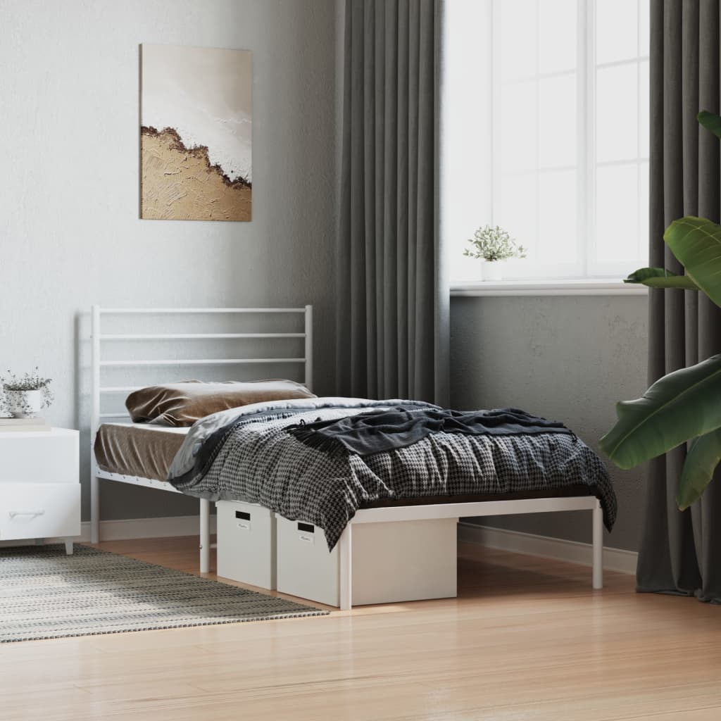 Bedframe met hoofdbord metaal wit 90x190 cm Bedden & bedframes | Creëer jouw Trendy Thuis | Gratis bezorgd & Retour | Trendy.nl