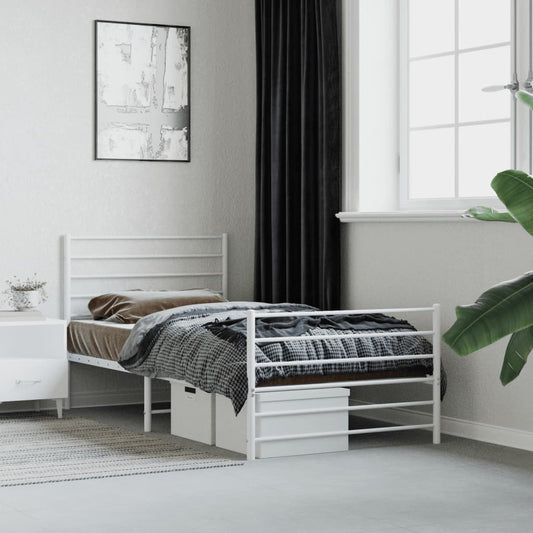 Bedframe met hoofd- en voeteneinde metaal wit 90x200 cm Bedden & bedframes | Creëer jouw Trendy Thuis | Gratis bezorgd & Retour | Trendy.nl