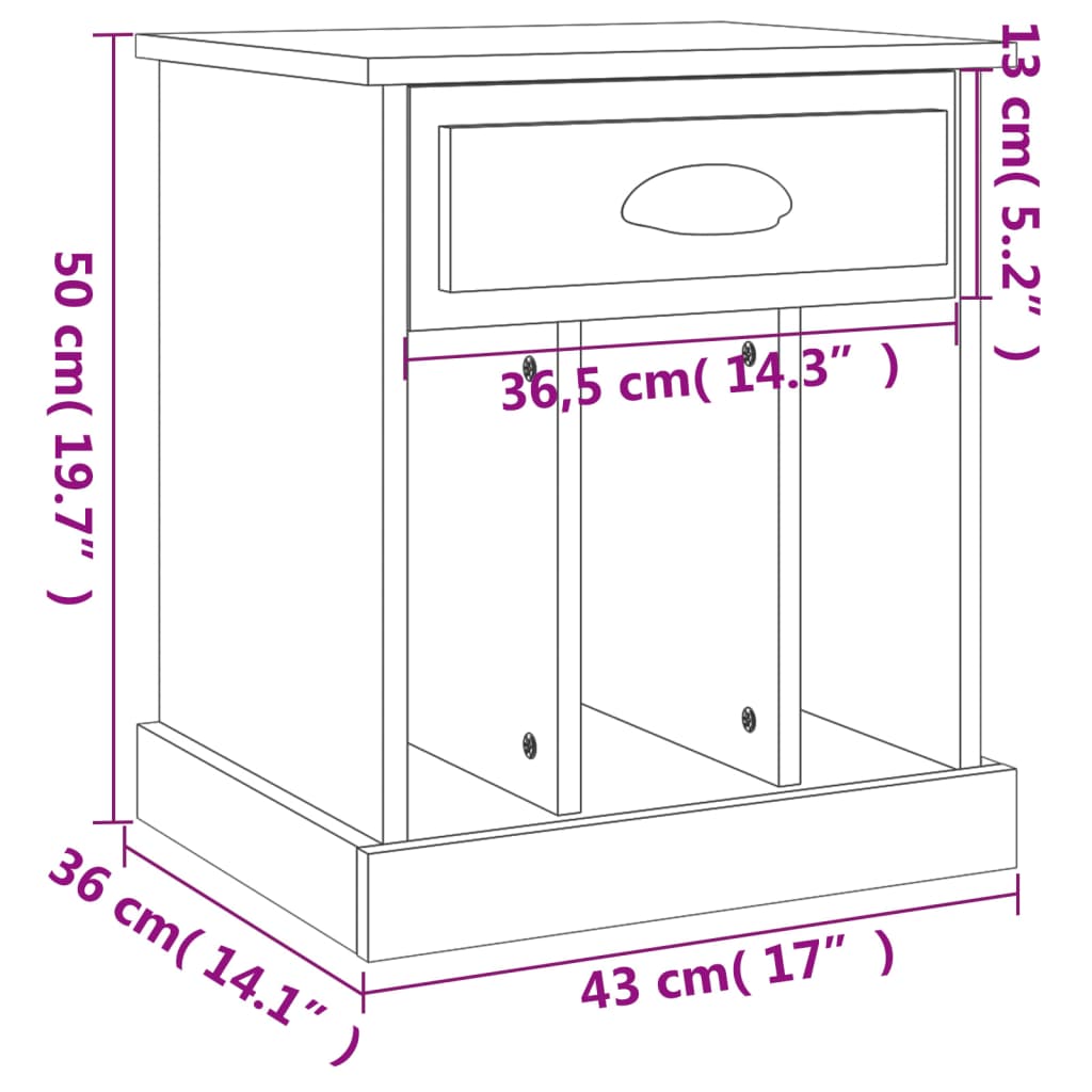 Nachtkastje 43x36x50 cm grijs sonoma eikenkleurig Nachtkastjes | Creëer jouw Trendy Thuis | Gratis bezorgd & Retour | Trendy.nl