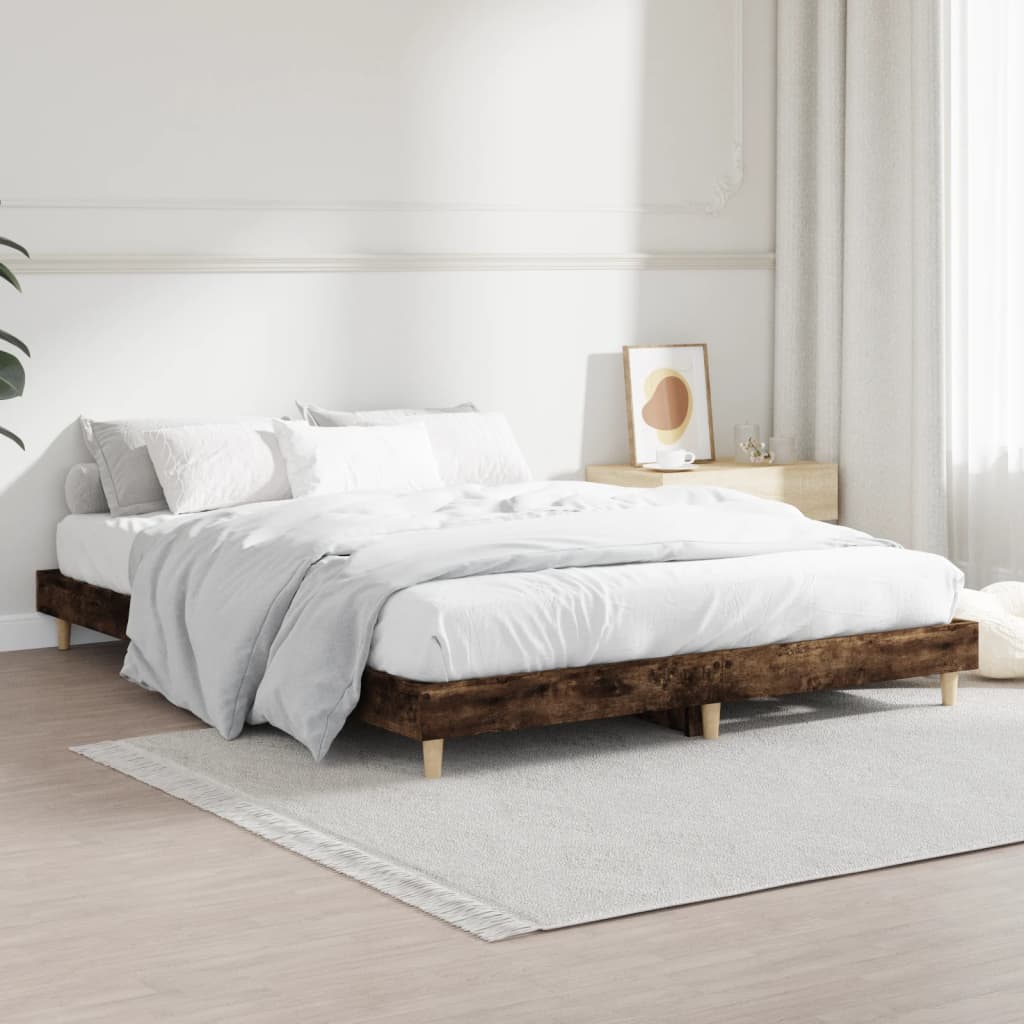 Bedframe bewerkt hout gerookt eikenkleurig 140x190 cm Bedden & bedframes | Creëer jouw Trendy Thuis | Gratis bezorgd & Retour | Trendy.nl