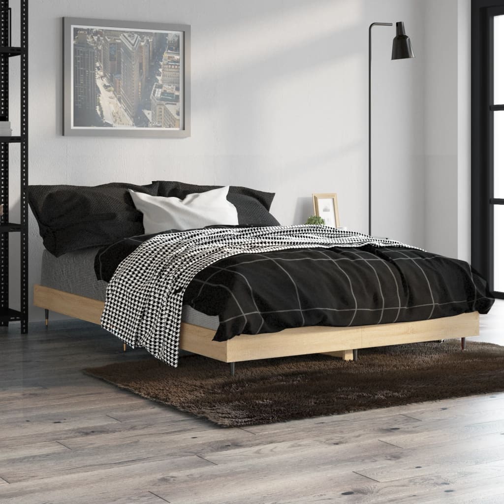 Bedframe bewerkt hout sonoma eikenkleurig 120x190 cm Bedden & bedframes | Creëer jouw Trendy Thuis | Gratis bezorgd & Retour | Trendy.nl