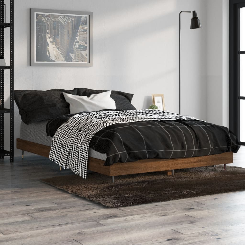 Bedframe bewerkt hout bruin eikenkleur 120x190 cm Bedden & bedframes | Creëer jouw Trendy Thuis | Gratis bezorgd & Retour | Trendy.nl