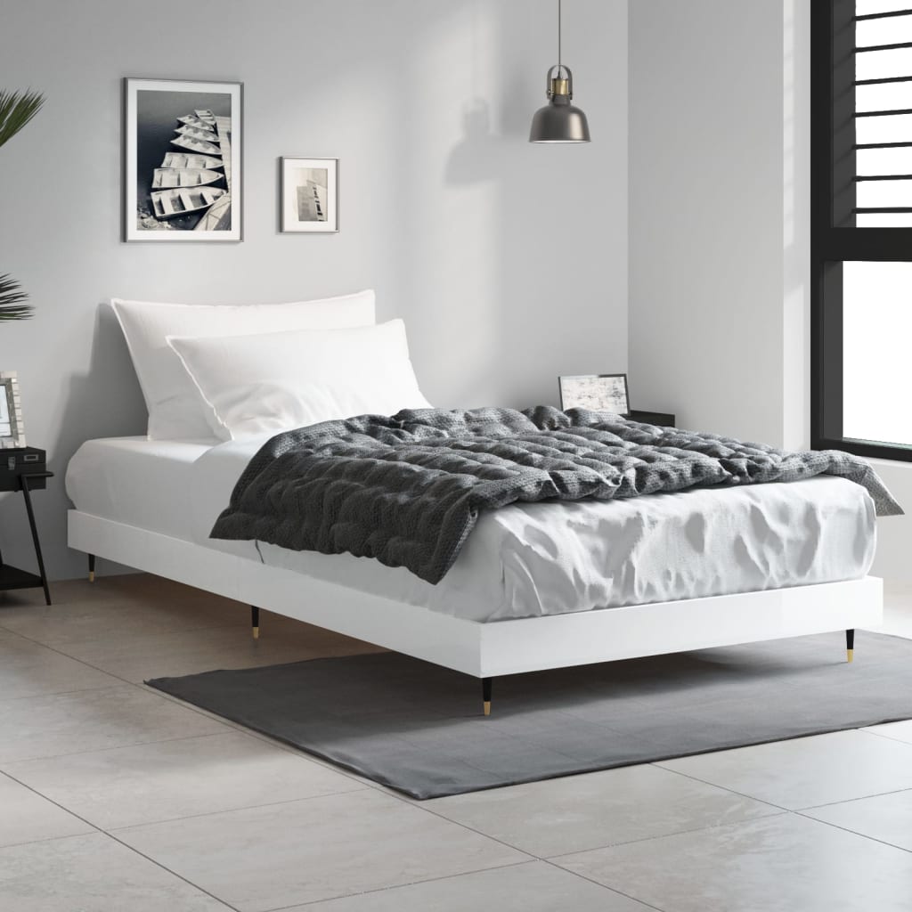 Bedframe bewerkt hout hoogglans wit 90x190 cm Bedden & bedframes | Creëer jouw Trendy Thuis | Gratis bezorgd & Retour | Trendy.nl