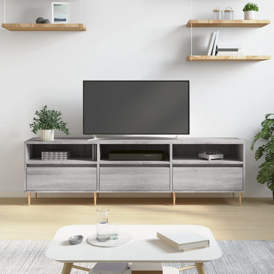 Stijlvol Tv-meubel van Bewerkt Hout in Grijze Sonoma Eikenkleur - Afmetingen: 150x30x44,5 cm