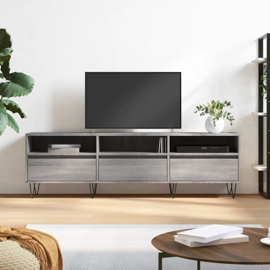 Stijlvol grijs sonoma eikenkleurig tv-meubel van bewerkt hout - 150x30x44,5 cm Tv-meubels | Creëer jouw Trendy Thuis | Gratis bezorgd & Retour | Trendy.nl
