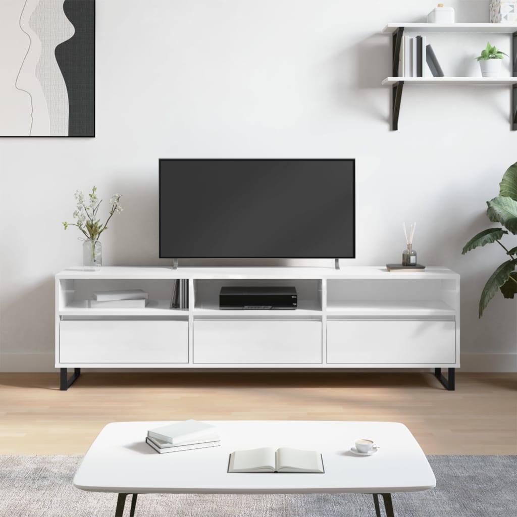 Stijlvol TV-meubel van bewerkt hout in hoogglans wit - 150x30x44,5 cm Tv-meubels | Creëer jouw Trendy Thuis | Gratis bezorgd & Retour | Trendy.nl