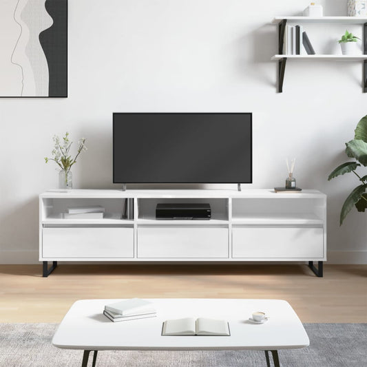 Stijlvol TV-meubel van bewerkt hout in hoogglans wit - 150x30x44,5 cm