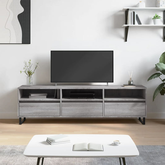 Moderne tv-meubel van bewerkt hout in grijs sonoma eikenkleur - 150x30x44,5 cm