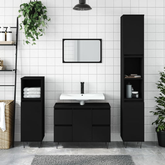 Badkamerkast 80x33x60 cm bewerkt hout zwart Badkamerkaptafels | Creëer jouw Trendy Thuis | Gratis bezorgd & Retour | Trendy.nl