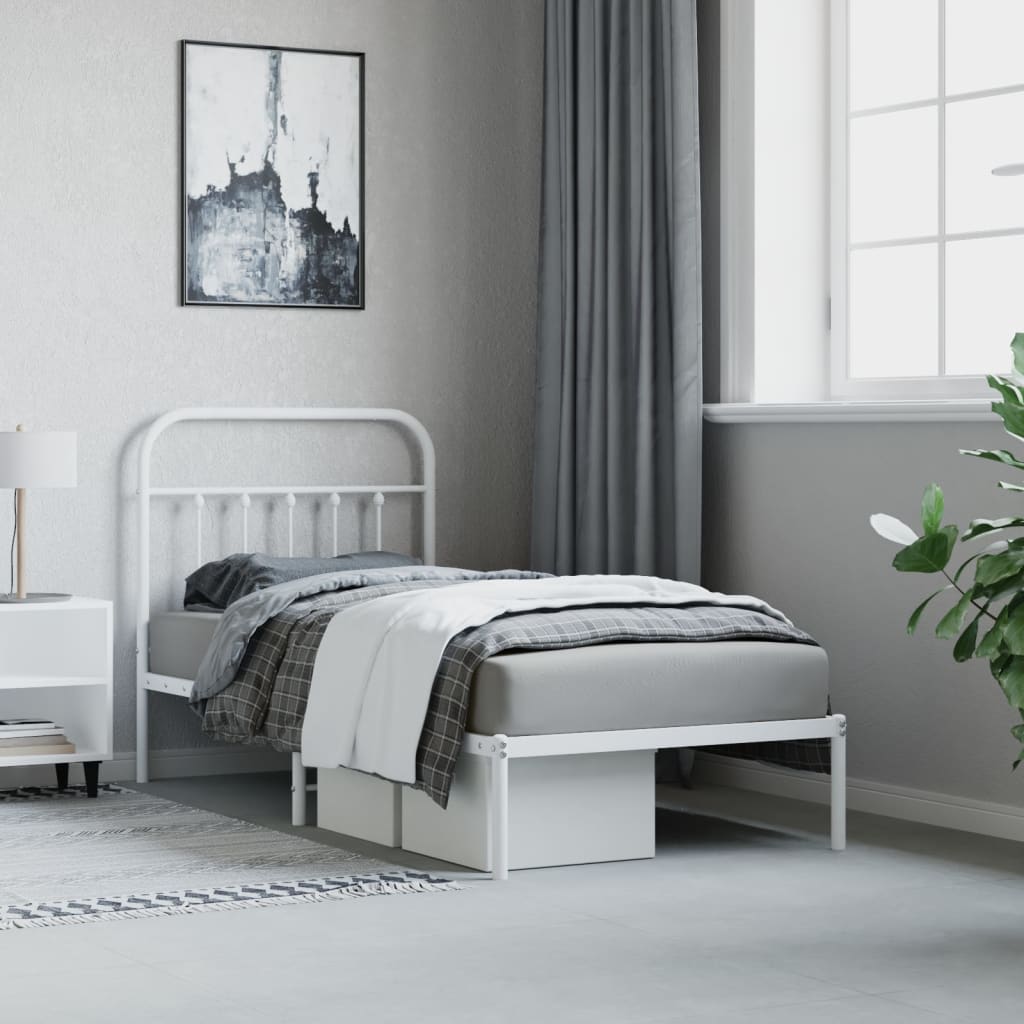 Bedframe met hoofdbord metaal wit 90x190 cm Bedden & bedframes | Creëer jouw Trendy Thuis | Gratis bezorgd & Retour | Trendy.nl