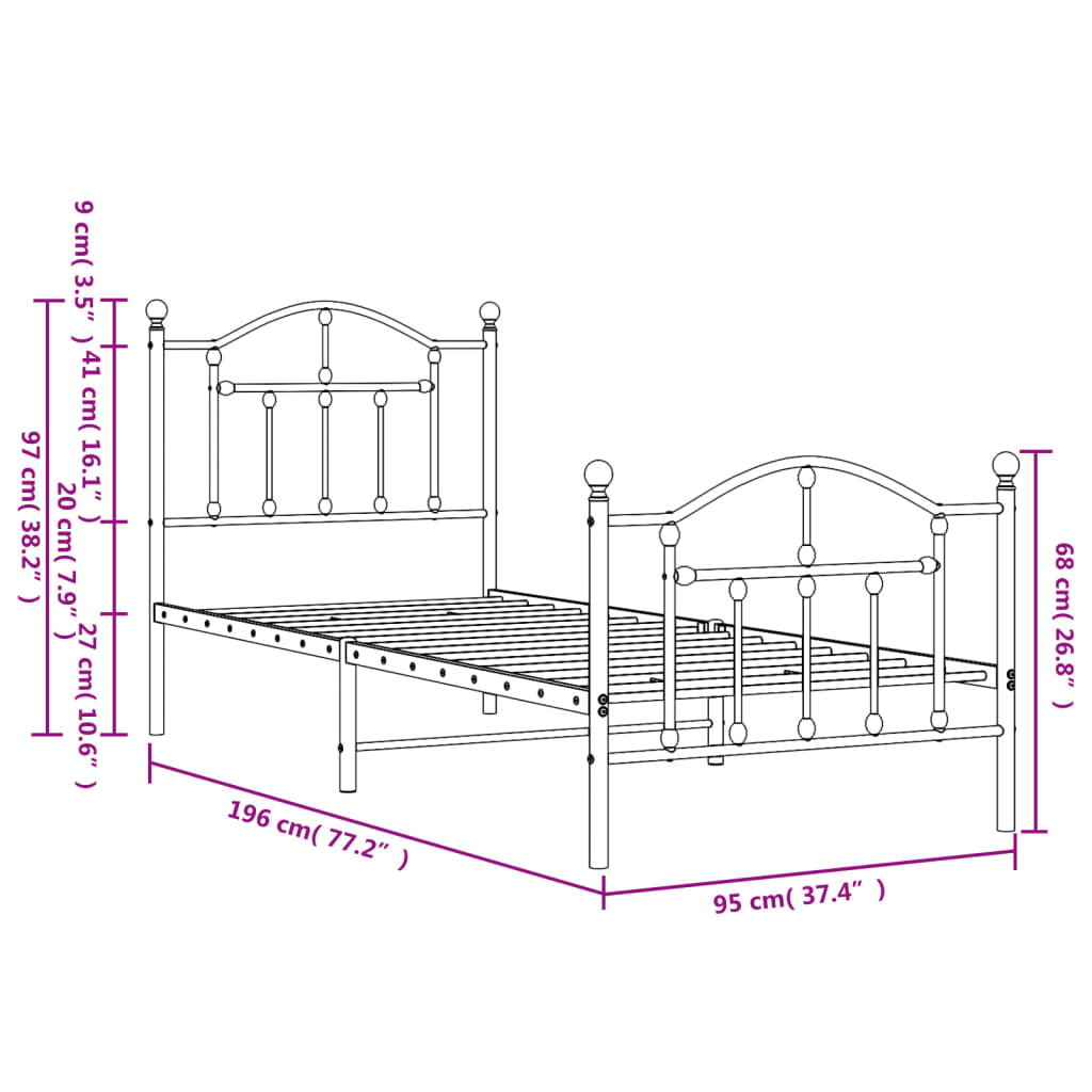 Bedframe met hoofd- en voeteneinde metaal wit 90x190 cm Bedden & bedframes | Creëer jouw Trendy Thuis | Gratis bezorgd & Retour | Trendy.nl