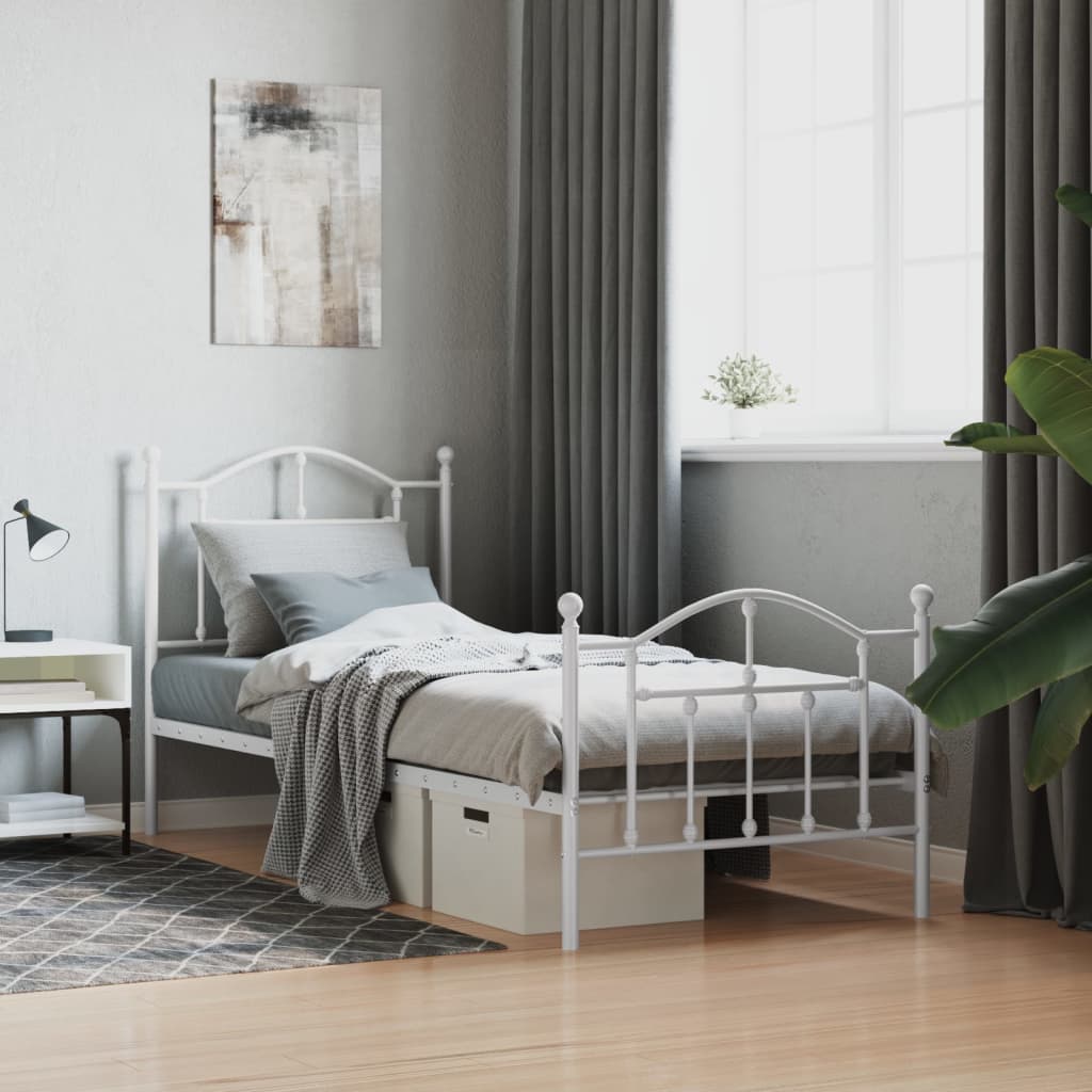 Bedframe met hoofd- en voeteneinde metaal wit 90x190 cm Bedden & bedframes | Creëer jouw Trendy Thuis | Gratis bezorgd & Retour | Trendy.nl