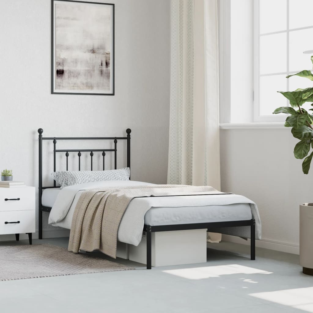 Bedframe met hoofdbord metaal zwart 90x190 cm Bedden & bedframes | Creëer jouw Trendy Thuis | Gratis bezorgd & Retour | Trendy.nl