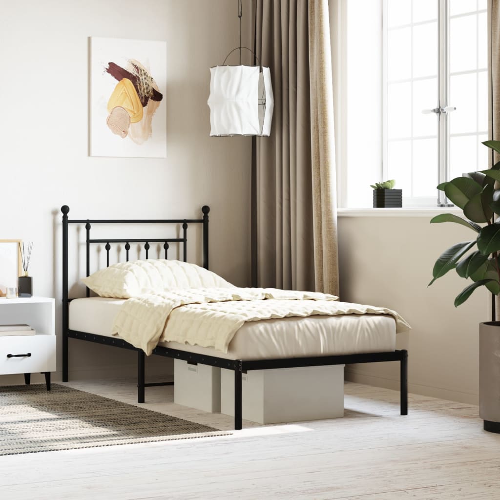 Bedframe met hoofdbord metaal zwart 90x190 cm Bedden & bedframes | Creëer jouw Trendy Thuis | Gratis bezorgd & Retour | Trendy.nl