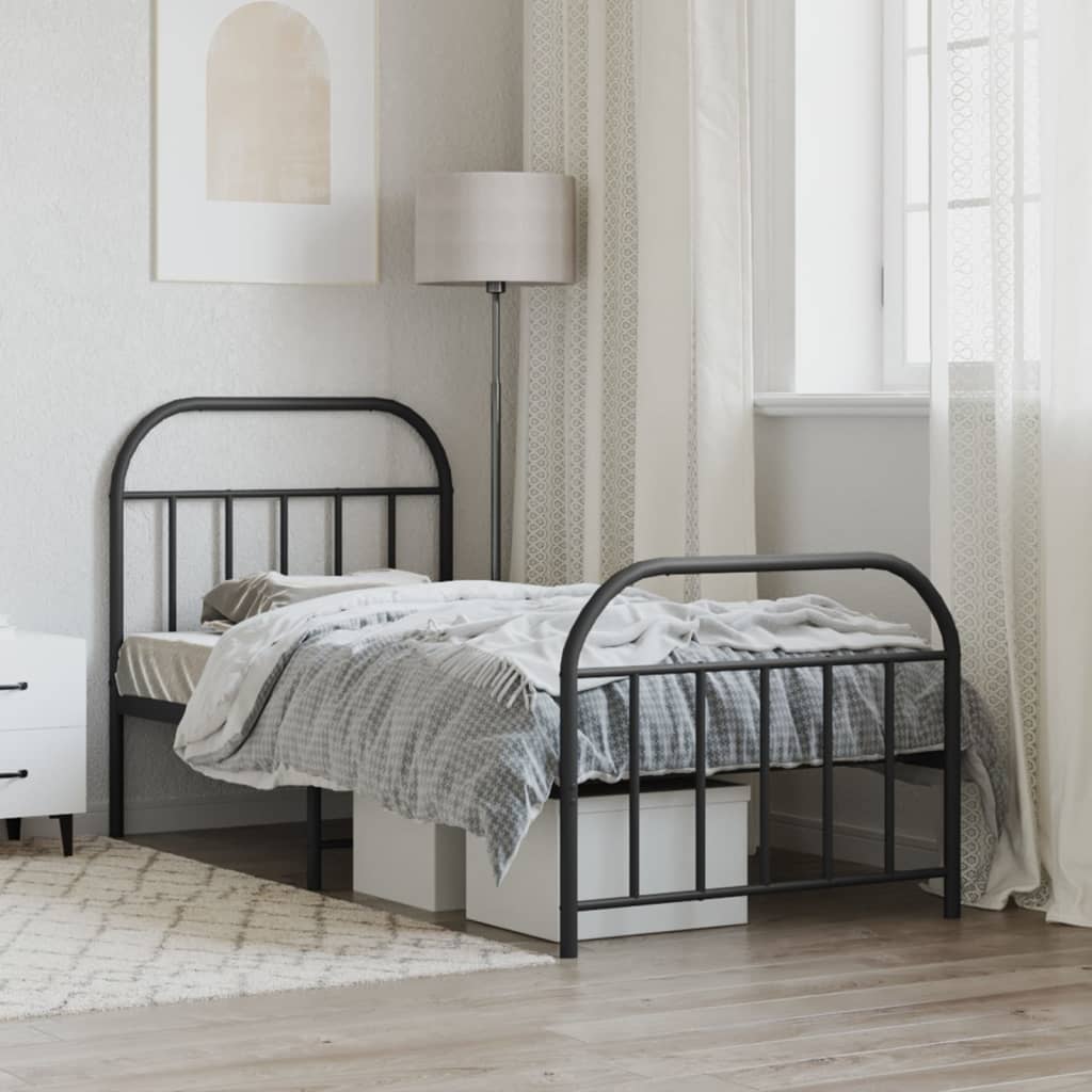 Bedframe met hoofd- en voeteneinde metaal zwart 90x190 cm Bedden & bedframes | Creëer jouw Trendy Thuis | Gratis bezorgd & Retour | Trendy.nl