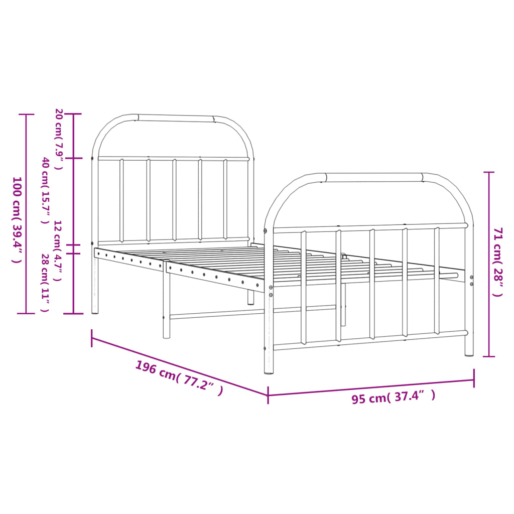 Bedframe met hoofd- en voeteneinde metaal zwart 90x190 cm Bedden & bedframes | Creëer jouw Trendy Thuis | Gratis bezorgd & Retour | Trendy.nl