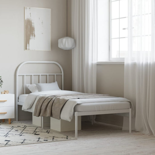 Bedframe met hoofdbord metaal wit 90x200 cm Bedden & bedframes | Creëer jouw Trendy Thuis | Gratis bezorgd & Retour | Trendy.nl