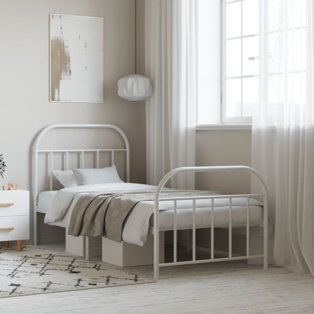 Bedframe met hoofd- en voeteneinde metaal wit 90x190 cm Bedden & bedframes | Creëer jouw Trendy Thuis | Gratis bezorgd & Retour | Trendy.nl