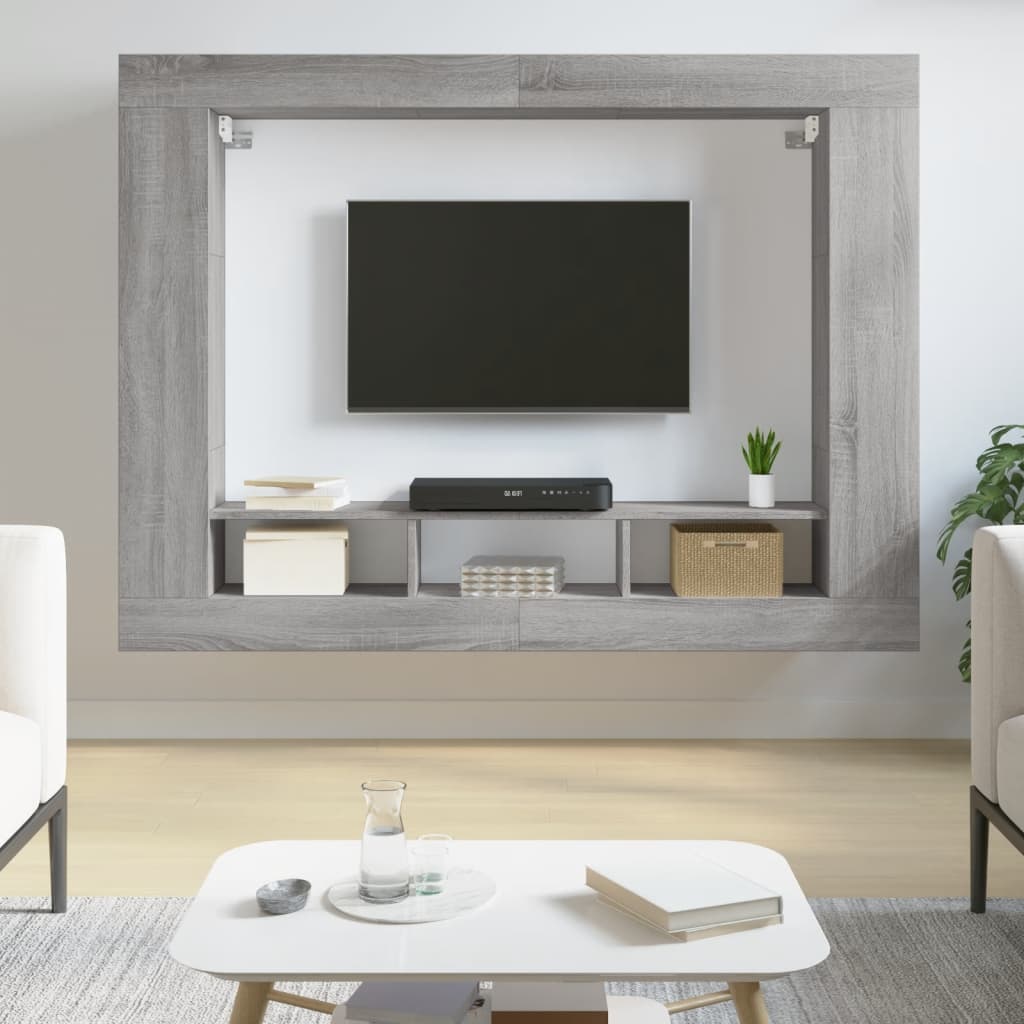 Tv-meubel 152x22x113 cm bewerkt hout grijs sonoma eikenkleurig