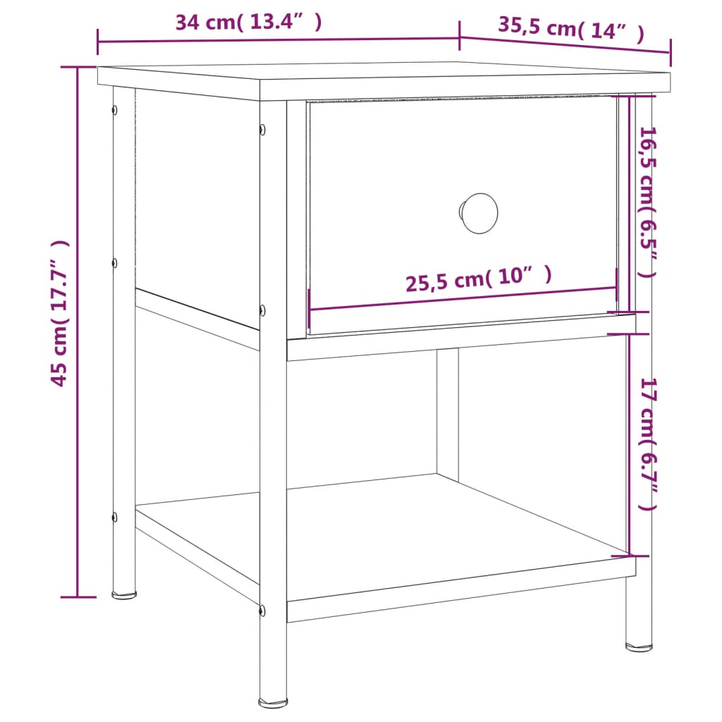 Nachtkastje 34x35,5x45 cm bewerkt hout gerookt eikenkleurig Nachtkastjes | Creëer jouw Trendy Thuis | Gratis bezorgd & Retour | Trendy.nl