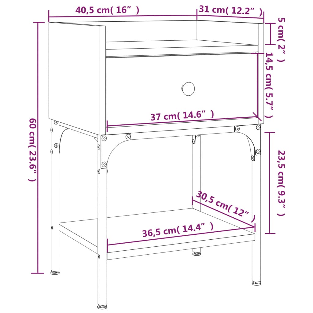 Nachtkastje 40,5x31x60 cm bewerkt hout gerookt eikenkleurig Nachtkastjes | Creëer jouw Trendy Thuis | Gratis bezorgd & Retour | Trendy.nl