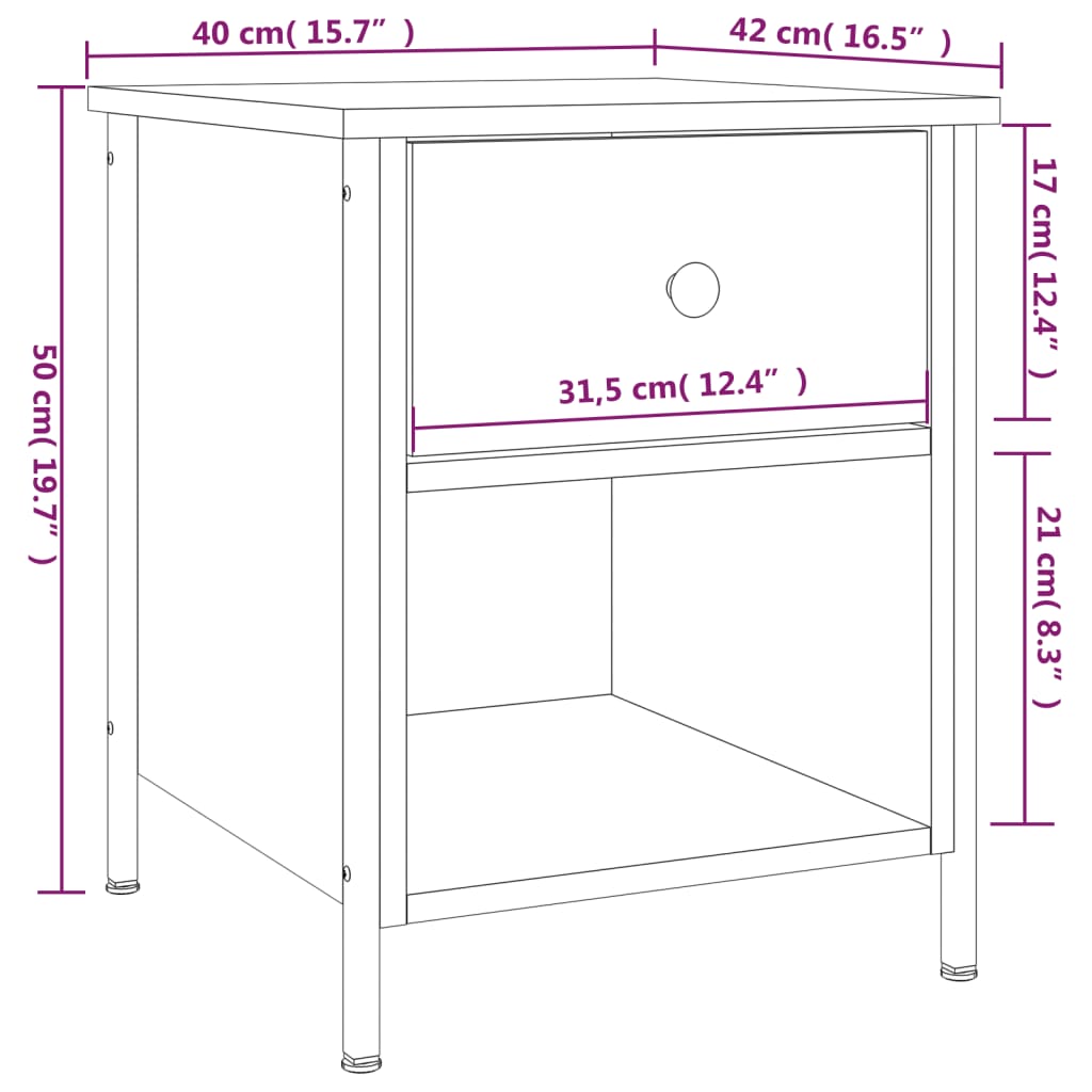 Nachtkastje 40x42x50 cm bewerkt hout gerookt eikenkleurig Nachtkastjes | Creëer jouw Trendy Thuis | Gratis bezorgd & Retour | Trendy.nl