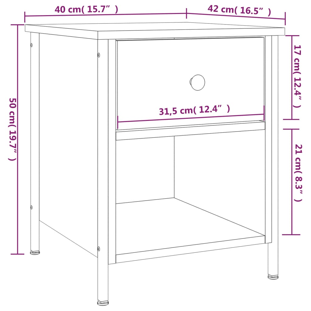 Nachtkastje 40x42x50 cm bewerkt hout bruin eikenkleur Nachtkastjes | Creëer jouw Trendy Thuis | Gratis bezorgd & Retour | Trendy.nl