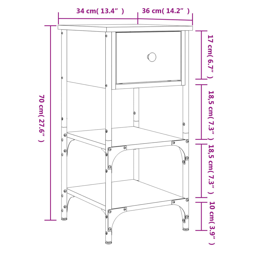 Nachtkastje 34x36x70 cm bewerkt hout gerookt eikenkleurig Nachtkastjes | Creëer jouw Trendy Thuis | Gratis bezorgd & Retour | Trendy.nl