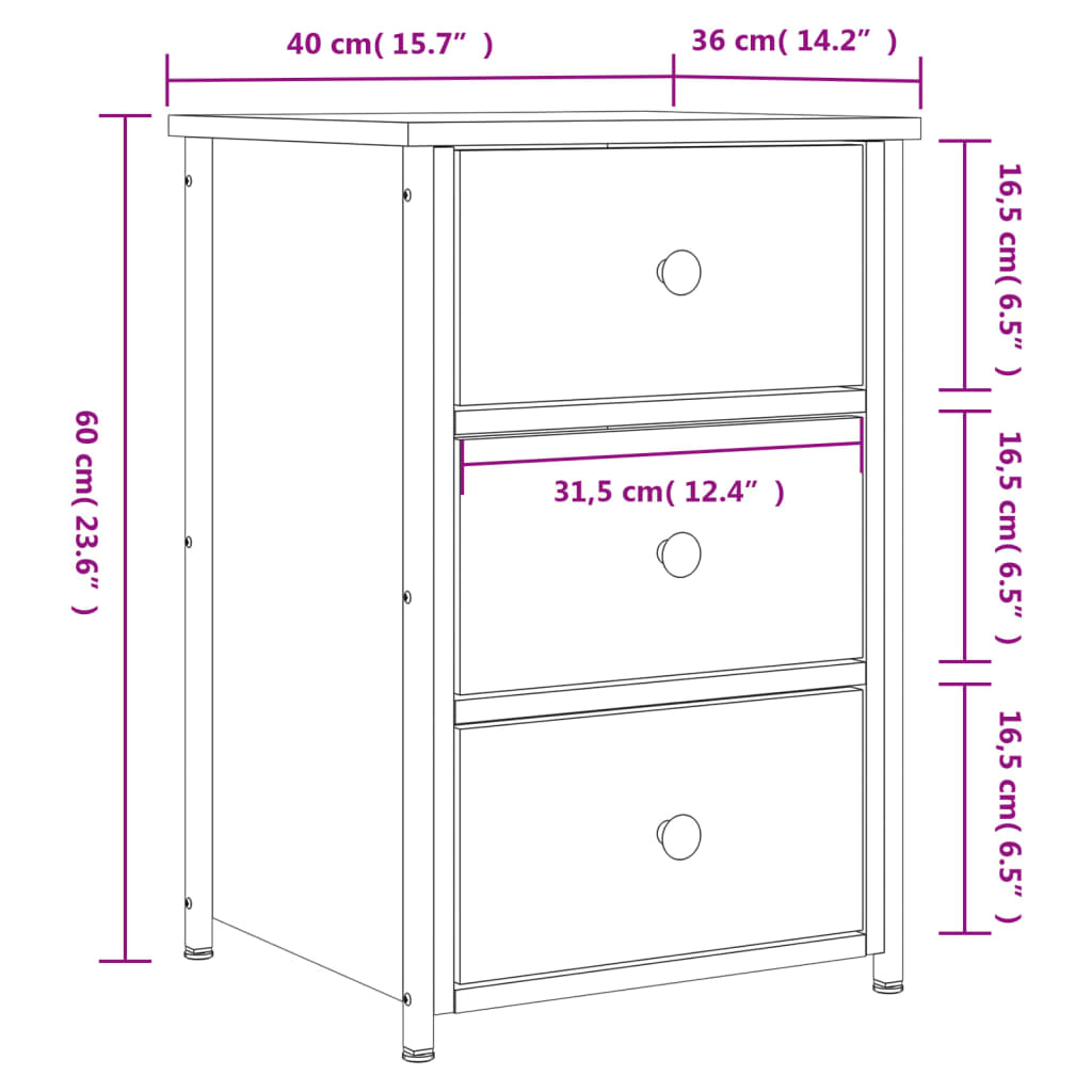 Nachtkastje 40x36x60 cm bewerkt hout grijs sonoma eikenkleurig Nachtkastjes | Creëer jouw Trendy Thuis | Gratis bezorgd & Retour | Trendy.nl