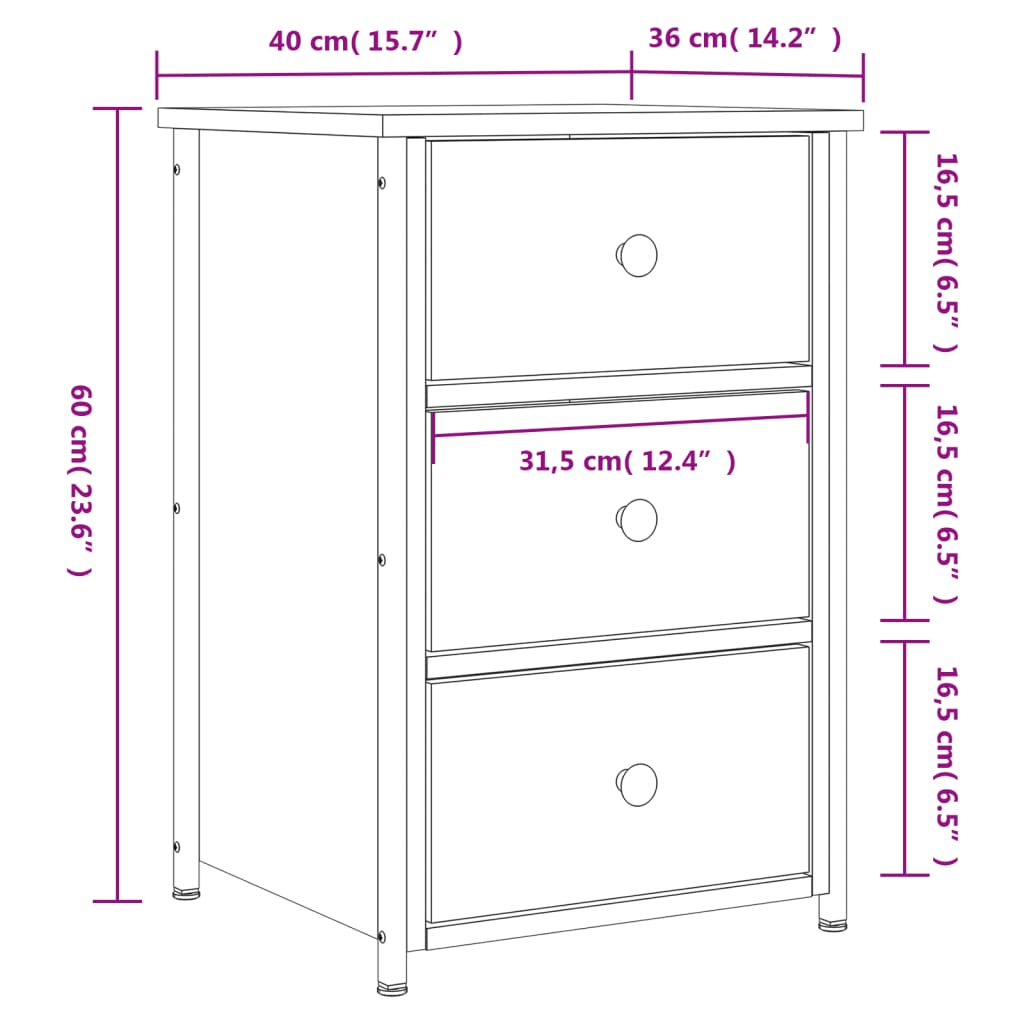 Nachtkastje 40x36x60 cm bewerkt hout bruin eikenkleur Nachtkastjes | Creëer jouw Trendy Thuis | Gratis bezorgd & Retour | Trendy.nl