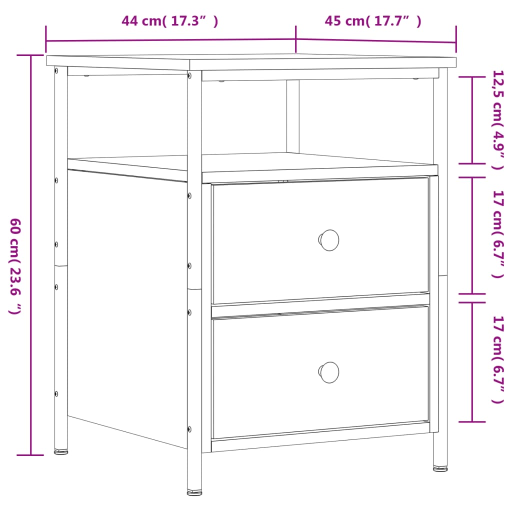 Nachtkastje 44x45x60 cm bewerkt hout gerookt eikenkleurig Nachtkastjes | Creëer jouw Trendy Thuis | Gratis bezorgd & Retour | Trendy.nl