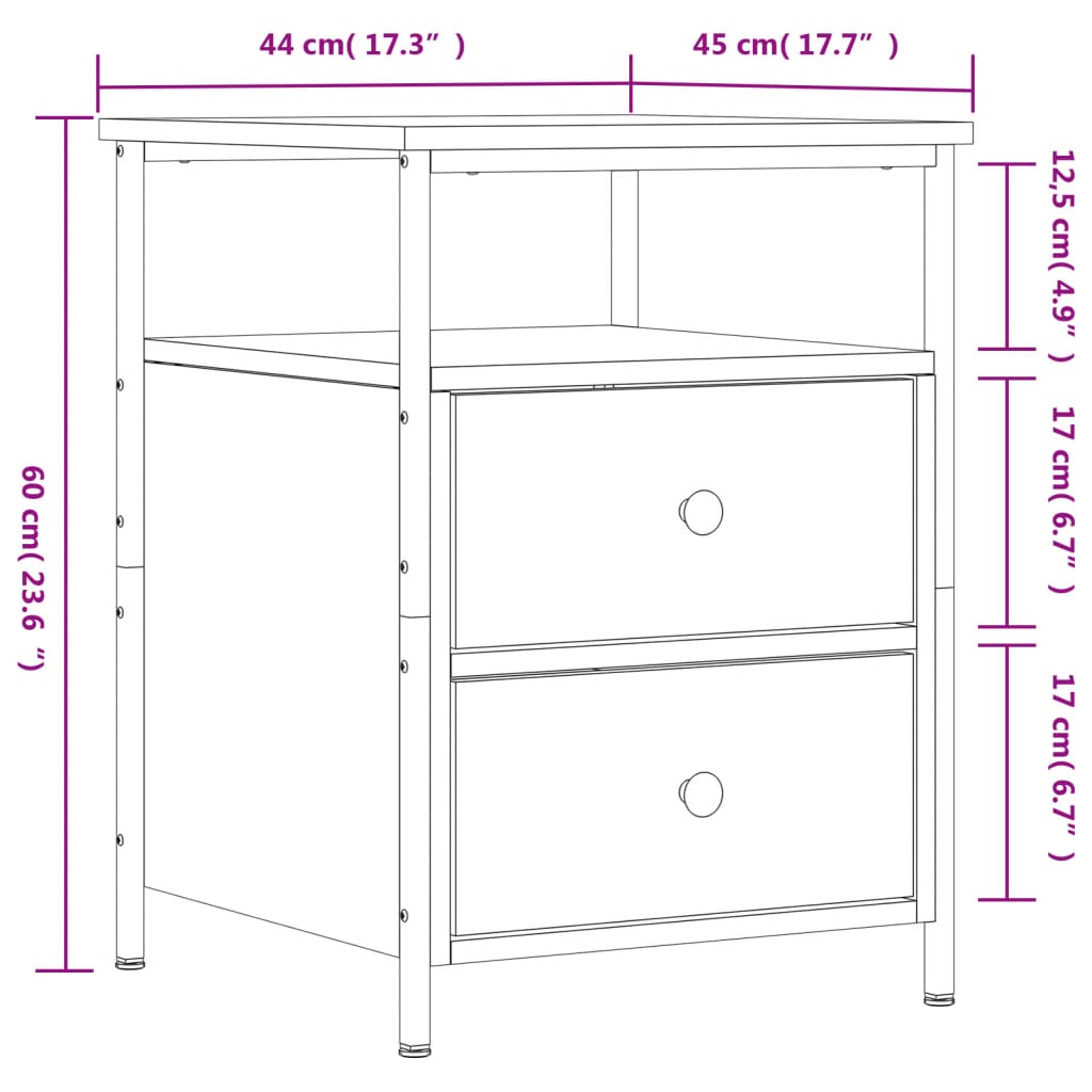 Nachtkastje 44x45x60 cm bewerkt hout bruin eikenkleur Nachtkastjes | Creëer jouw Trendy Thuis | Gratis bezorgd & Retour | Trendy.nl