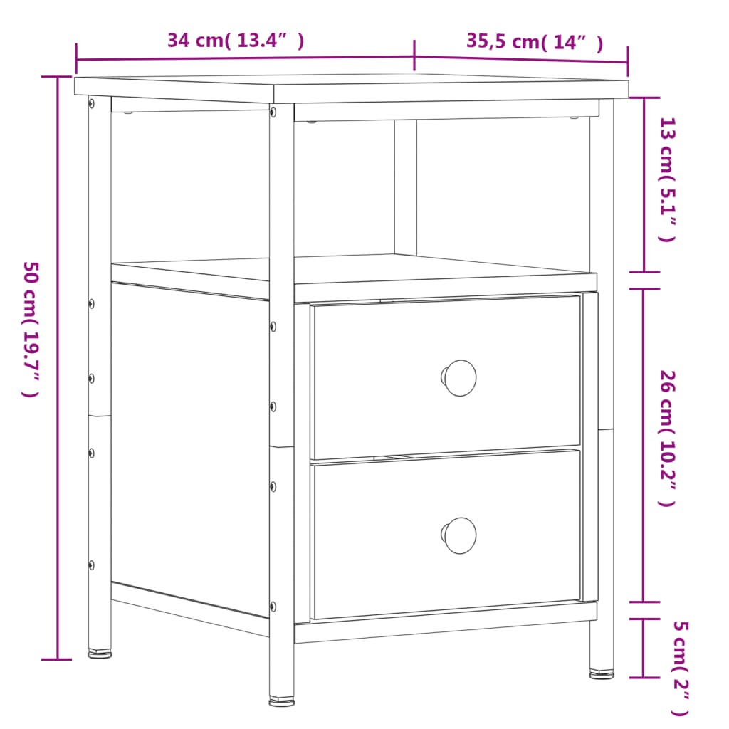 Nachtkastje 34x35,5x50 cm bewerkt hout gerookt eikenkleurig Nachtkastjes | Creëer jouw Trendy Thuis | Gratis bezorgd & Retour | Trendy.nl