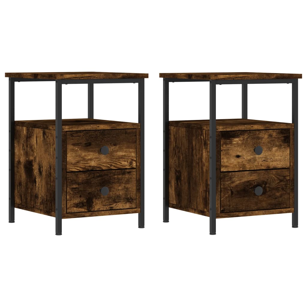 Nachtkastjes 2 st 34x35,5x50 cm bewerkt hout gerookt eikenkleur Nachtkastjes | Creëer jouw Trendy Thuis | Gratis bezorgd & Retour | Trendy.nl