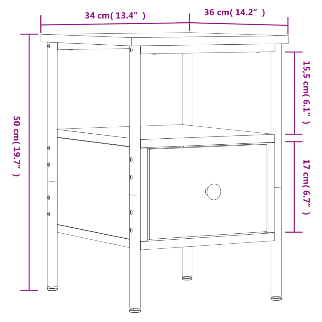 Nachtkastje 34x36x50 cm bewerkt hout bruin eikenkleur Nachtkastjes | Creëer jouw Trendy Thuis | Gratis bezorgd & Retour | Trendy.nl