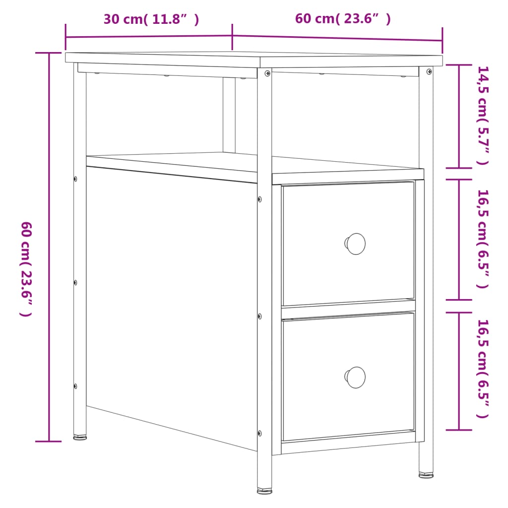 Nachtkastje 30x60x60 cm bewerkt hout gerookt eikenkleurig Nachtkastjes | Creëer jouw Trendy Thuis | Gratis bezorgd & Retour | Trendy.nl