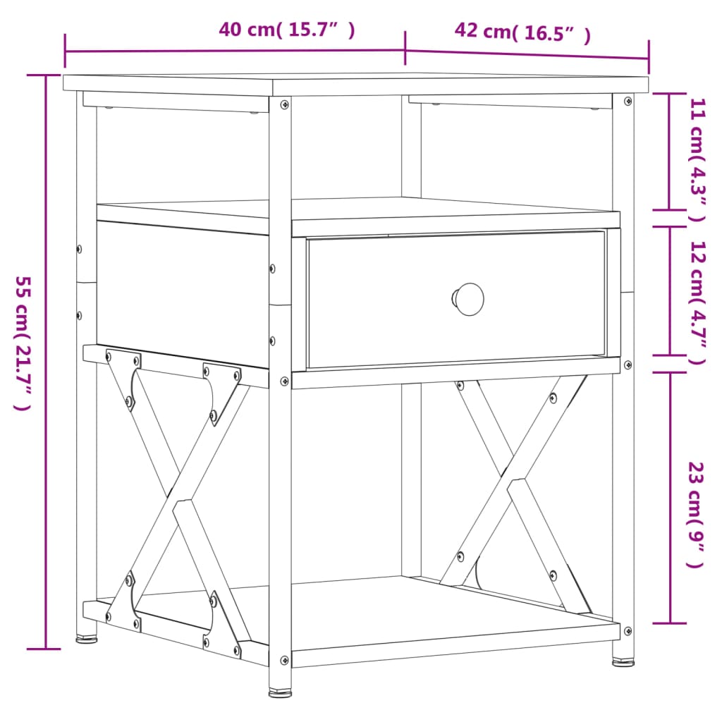 Nachtkastje 40x42x55 cm bewerkt hout gerookt eikenkleurig Nachtkastjes | Creëer jouw Trendy Thuis | Gratis bezorgd & Retour | Trendy.nl