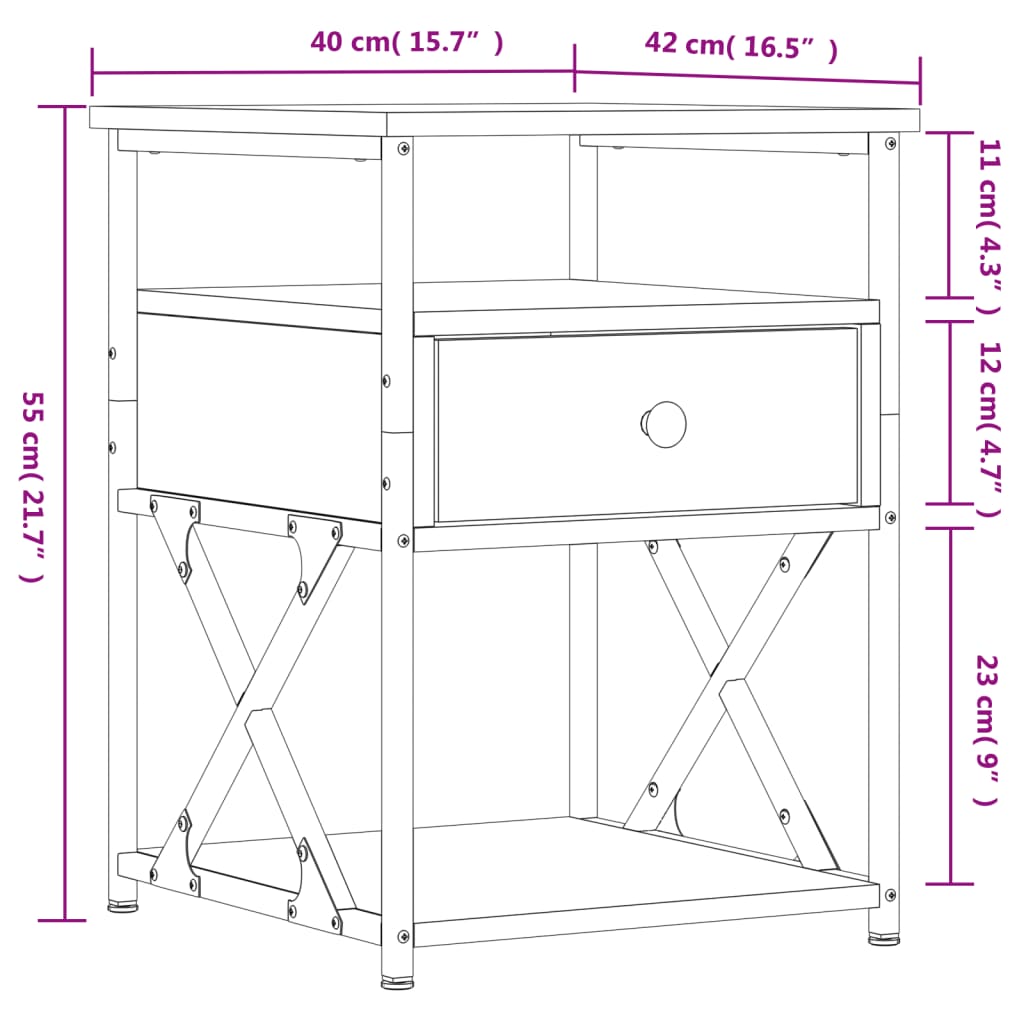 Nachtkastje 40x42x55 cm bewerkt hout bruin eikenkleur Nachtkastjes | Creëer jouw Trendy Thuis | Gratis bezorgd & Retour | Trendy.nl