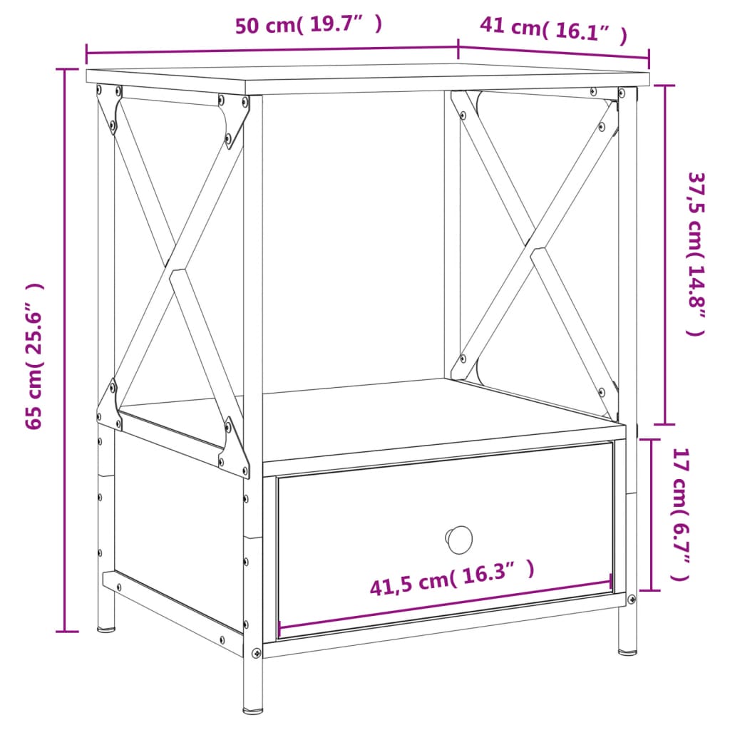 Nachtkastje 50x41x65 cm bewerkt hout zwart Nachtkastjes | Creëer jouw Trendy Thuis | Gratis bezorgd & Retour | Trendy.nl